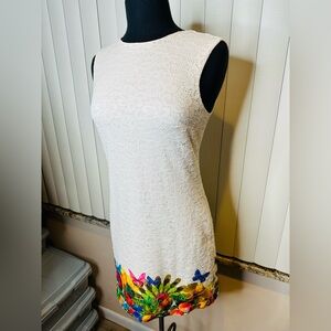 Desigual Women Floral Butterfly Lace Sleeveless Sheath Dress Cream/Multi Sz 38